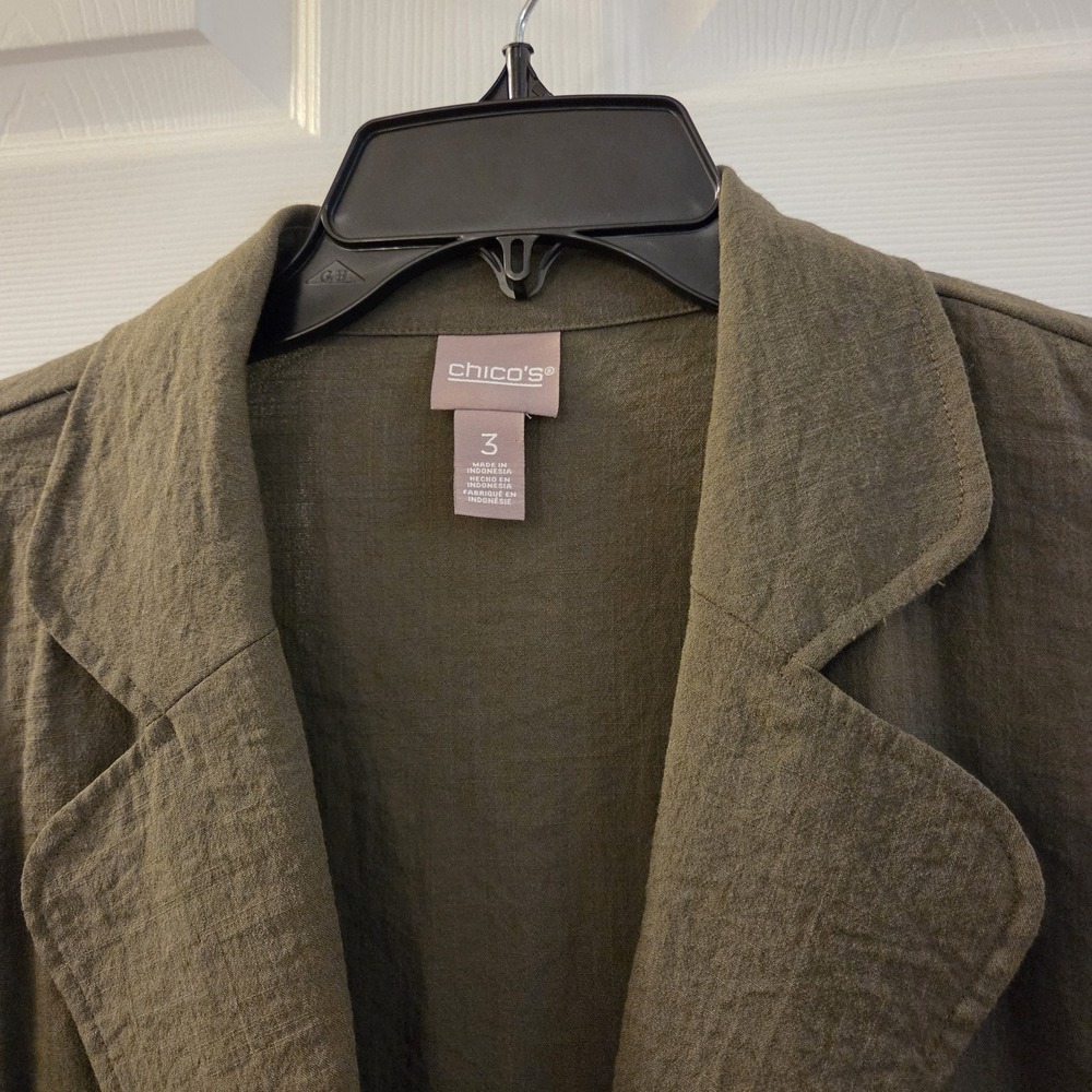 Chico's sz 3 lightweight olive single button blazer jacket XL casual chic - Picture 3 of 13